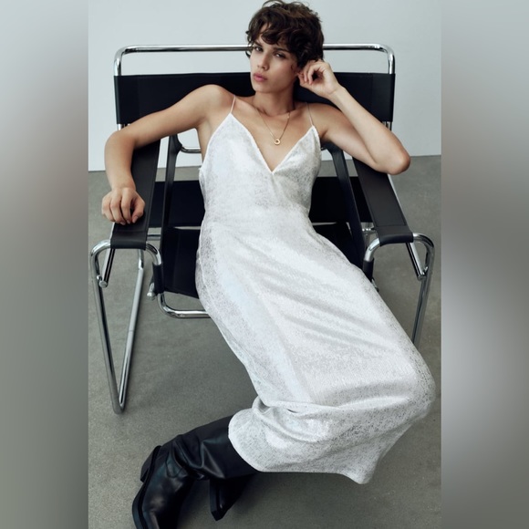 ZARA SEQUIN MIDI DRESS - Picture 6 of 9